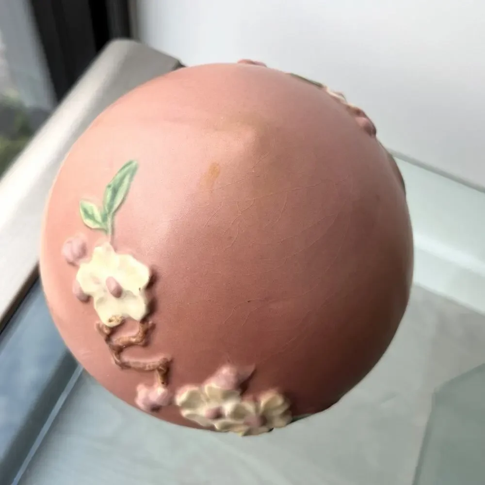 Roseville Pottery Pink Apple Blossom Hanging Planter Basket